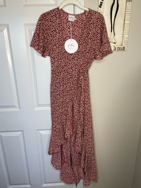 Polly Dresses & Skirts - Polly 8 Red Floral Wrap Midi Dress NWT Ruffle Hem Short Sleeve Cottagecore